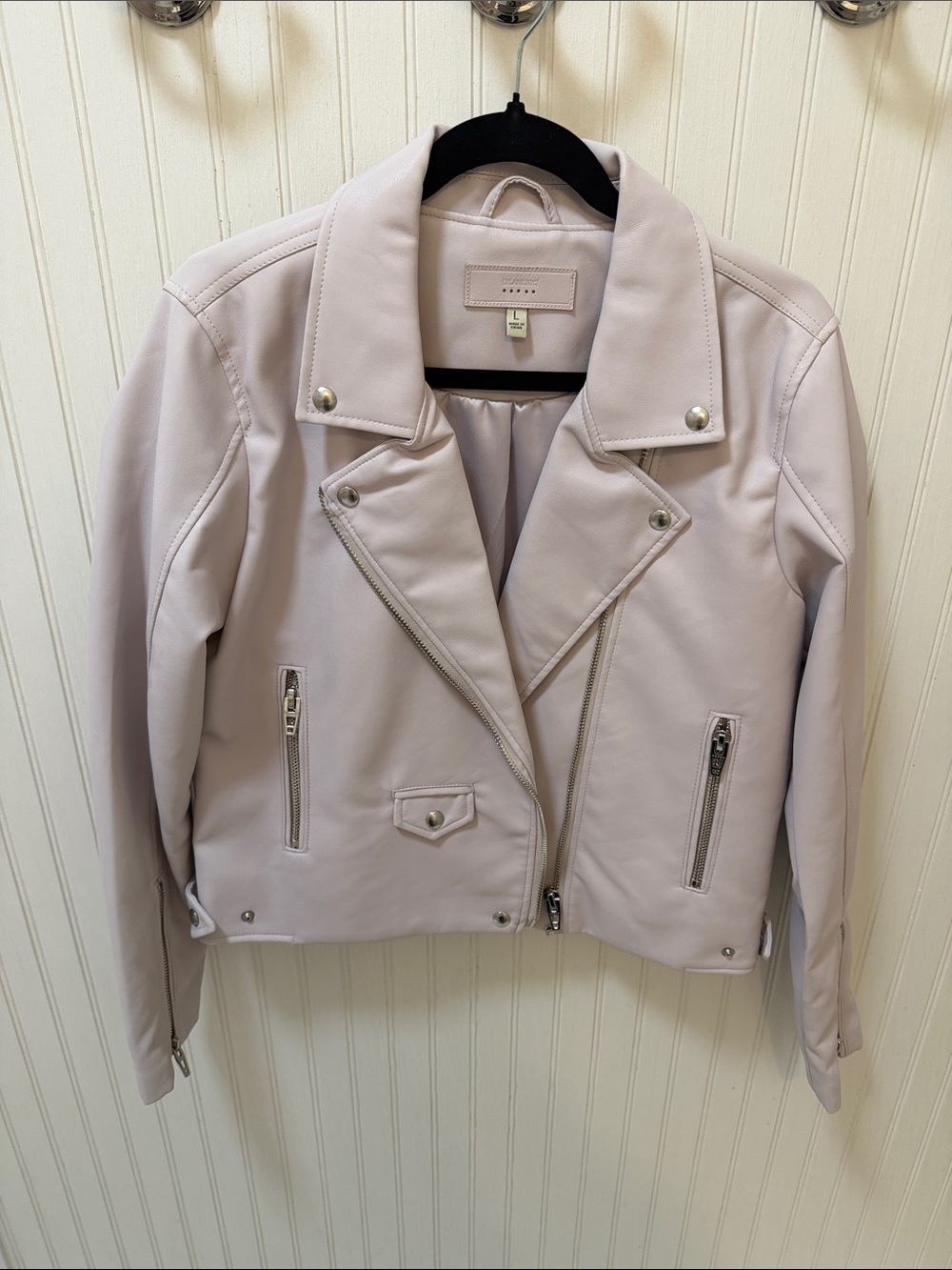 Women's Pale lavendar  Faux Leather Moto Jacket - Blank NYC